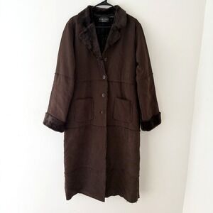 Penny Lane Style Faux Shearling Long Coat Womens XL Brown Winter Jacket Y2K